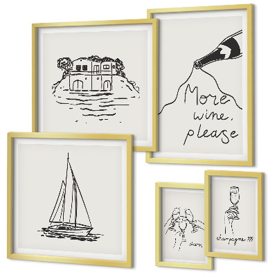 Conjunto de 5 quadros decorativos Gráficos de vinho elegantes para relaxar