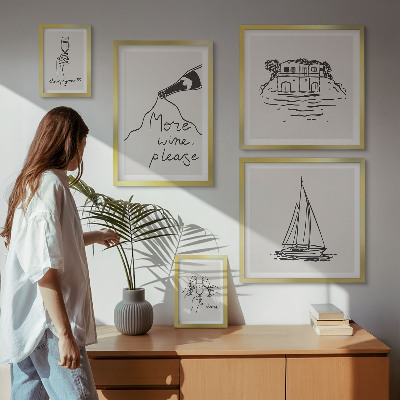 Conjunto de 5 quadros decorativos Gráficos de vinho elegantes para relaxar