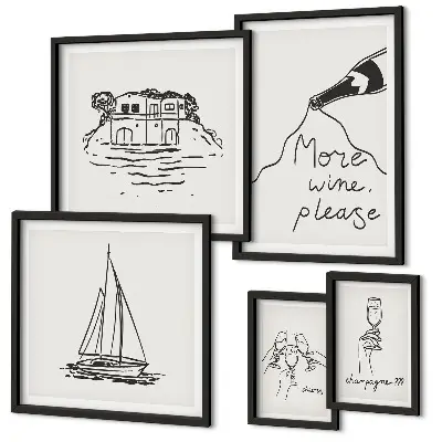 Conjunto de 5 quadros decorativos com estampas elegantes de vinhos para relaxar