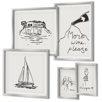Conjunto de 5 quadros decorativos com estampas elegantes de vinhos para relaxar