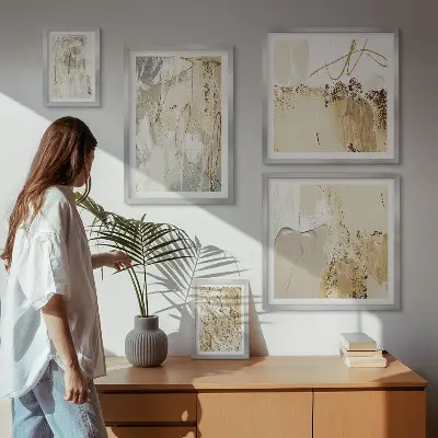 Galeria de parede com composições minimalistas abstratas