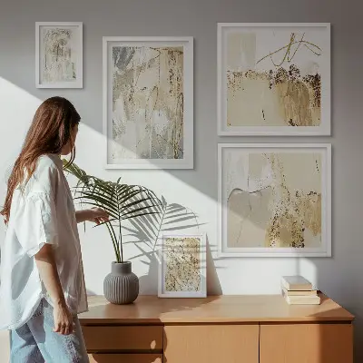 Galeria de parede com composições minimalistas abstratas