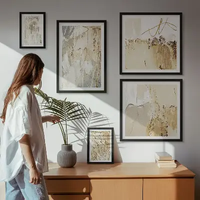 Galeria de parede com composições minimalistas abstratas