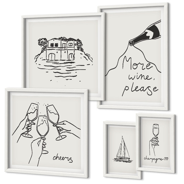 Parede galeria de quadros Ilustrações elegantes para brindes com vinho