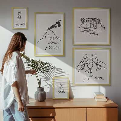 Parede galeria de quadros Ilustrações elegantes para brindes com vinho