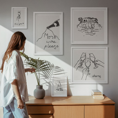 Parede galeria de quadros Ilustrações elegantes para brindes com vinho