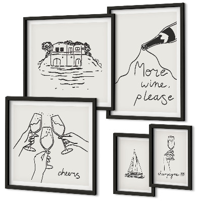 Parede galeria de quadros Ilustrações elegantes para brindes com vinho