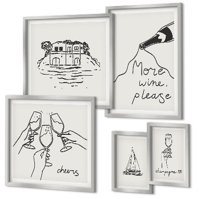 Parede galeria de quadros Ilustrações elegantes para brindes com vinho