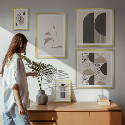 Conjunto de 5 quadros com moldura Retratos geométricos elegantes