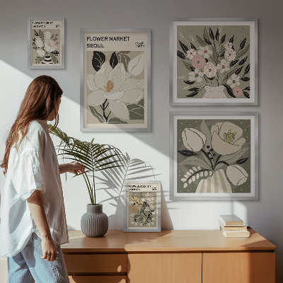 Conjunto de 5 quadros decorativos Estampas florais de Londres e Seul