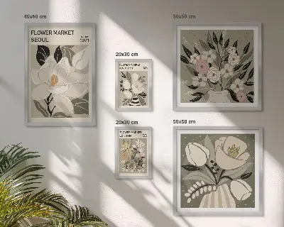 Conjunto de 5 quadros decorativos com estampas florais de Londres e Seul