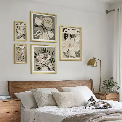 Conjunto de 5 quadros decorativos com estampas florais de Londres e Seul