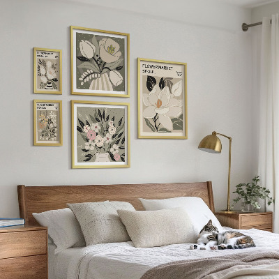 Conjunto de 5 quadros decorativos Estampas florais de Londres e Seul