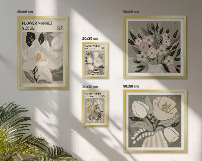 Conjunto de 5 quadros decorativos com estampas florais de Londres e Seul