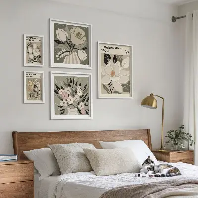 Conjunto de 5 quadros decorativos com estampas florais de Londres e Seul