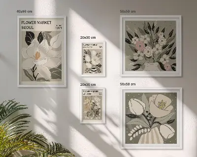 Conjunto de 5 quadros decorativos com estampas florais de Londres e Seul