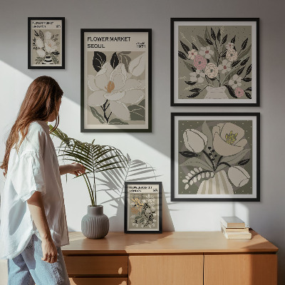 Conjunto de 5 quadros decorativos Estampas florais de Londres e Seul