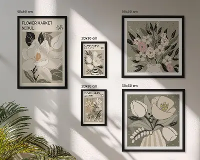 Conjunto de 5 quadros decorativos com estampas florais de Londres e Seul