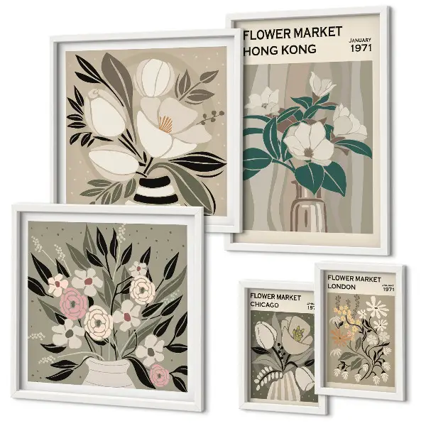 Galeria de quadros para parede estampa vintage de feira de flores