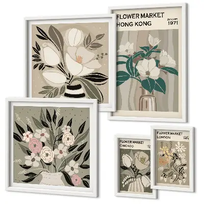Galeria de quadros para parede estampa vintage de feira de flores