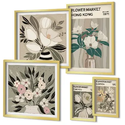 Galeria de quadros para parede estampa vintage de feira de flores