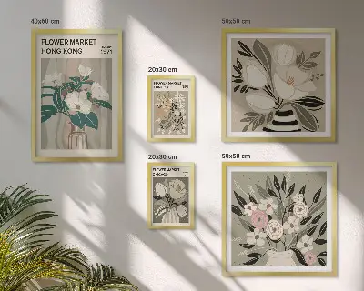Galeria de quadros para parede estampa vintage de feira de flores