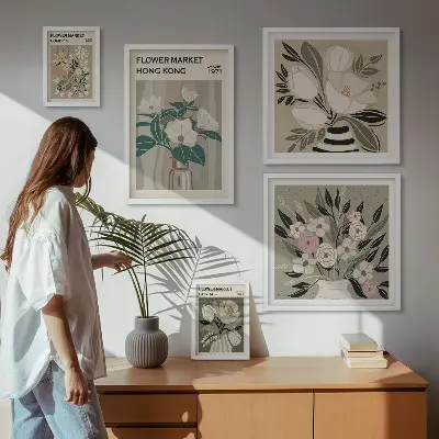 Galeria de quadros para parede estampa vintage de feira de flores