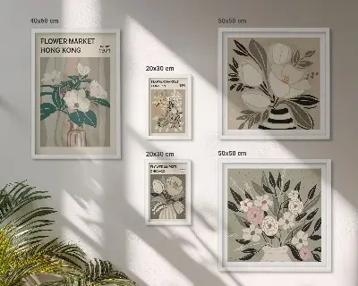 Galeria de quadros para parede estampa vintage de feira de flores