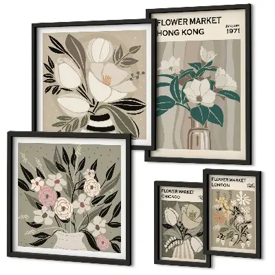Galeria de quadros para parede estampa vintage de feira de flores