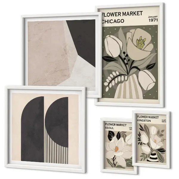 Conjunto de 5 quadros com moldura de arranjos florais elegantes