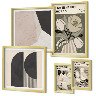 Conjunto de 5 quadros com moldura de arranjos florais elegantes