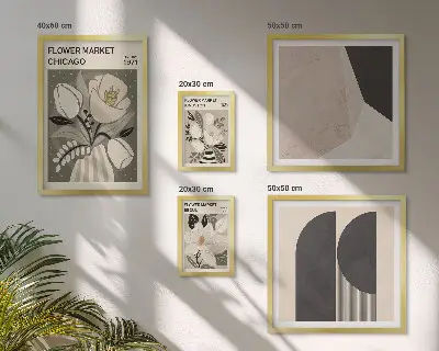 Conjunto de 5 quadros com moldura de arranjos florais elegantes