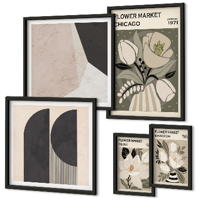 Conjunto de 5 quadros com moldura Arranjos florais elegantes