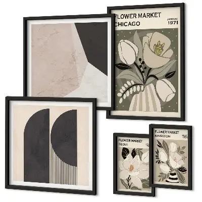 Conjunto de 5 quadros com moldura de arranjos florais elegantes
