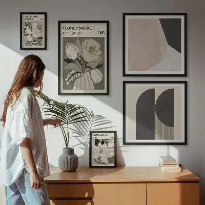 Conjunto de 5 quadros com moldura de arranjos florais elegantes