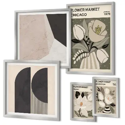 Conjunto de 5 quadros com moldura de arranjos florais elegantes