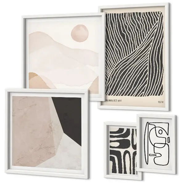 Conjunto de 5 quadros decorativos com padrões abstratos minimalistas da Terra