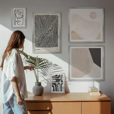 Conjunto de 5 quadros decorativos com padrões abstratos minimalistas da Terra