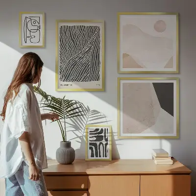 Conjunto de 5 quadros decorativos com padrões abstratos minimalistas da Terra