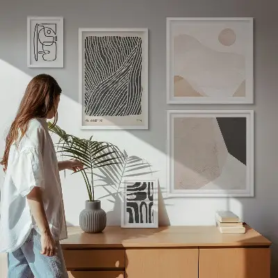 Conjunto de 5 quadros decorativos com padrões abstratos minimalistas da Terra