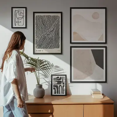 Conjunto de 5 quadros decorativos com padrões abstratos minimalistas da Terra