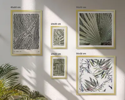 Galeria de parede com padrões minimalistas de plantas