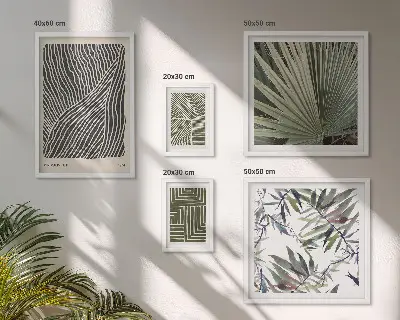 Galeria de parede com padrões minimalistas de plantas