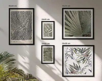 Galeria de parede com padrões minimalistas de plantas