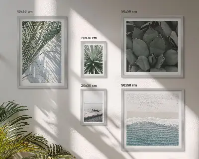 Galeria de quadros para parede com plantas tropicais e o mar