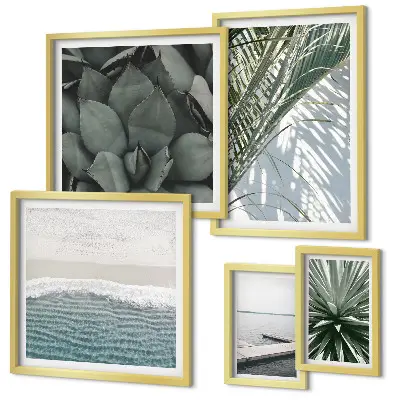 Galeria de quadros para parede com plantas tropicais e o mar