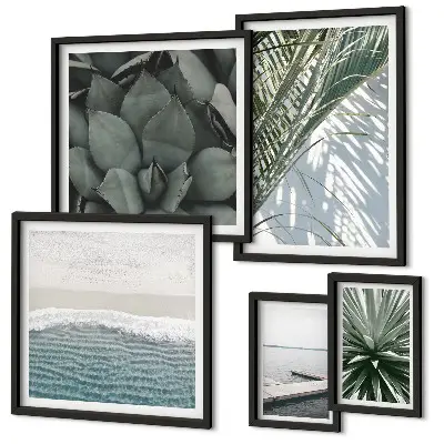 Galeria de quadros para parede com plantas tropicais e o mar