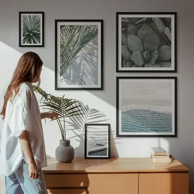 Galeria de quadros para parede com plantas tropicais e o mar