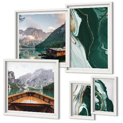 Conjunto de 5 quadros decorativos Paisagens verdes, água, montanhas