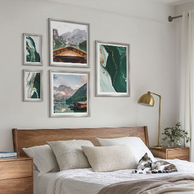 Conjunto de 5 quadros decorativos Paisagens verdes, água, montanhas